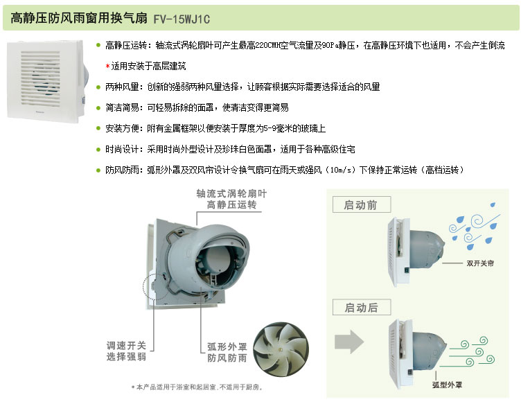 高静压防风雨窗用换气扇FV-15WJ1C
